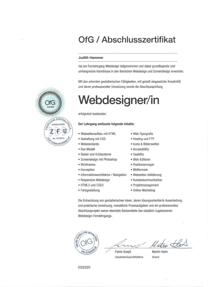 Webdesign Zertifikat Hammer